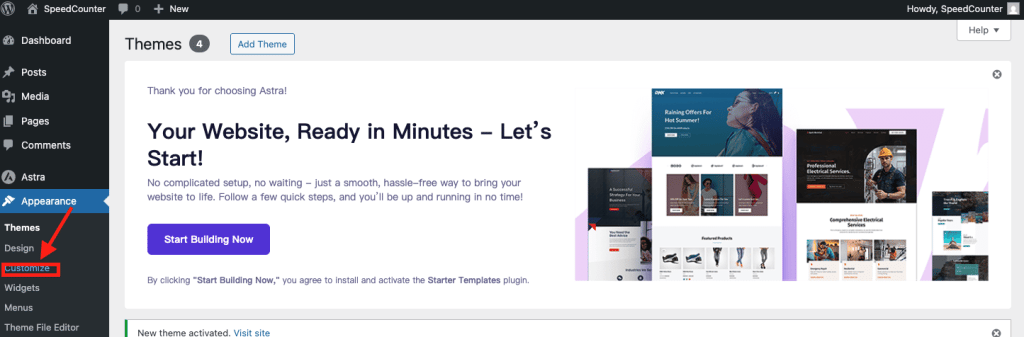 Theme Customizer screen